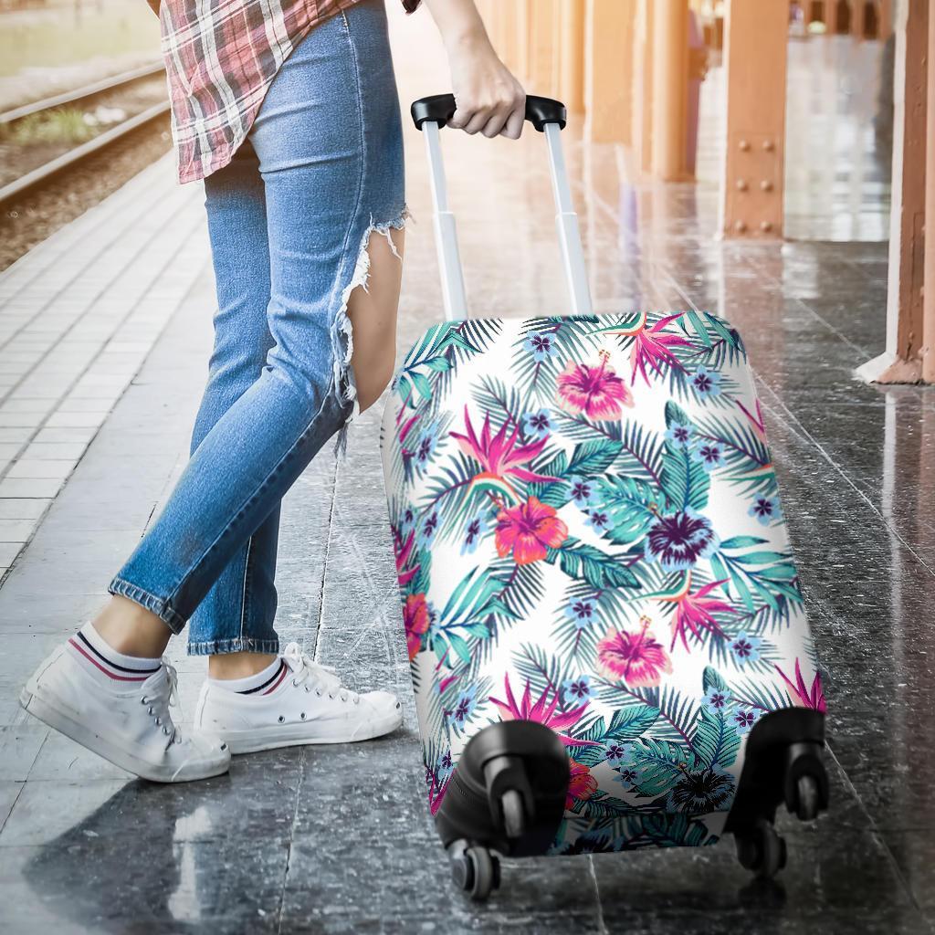 Neon Hibiscus Tropical Pattern Print Luggage Cover GearFrost