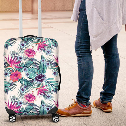Neon Hibiscus Tropical Pattern Print Luggage Cover GearFrost