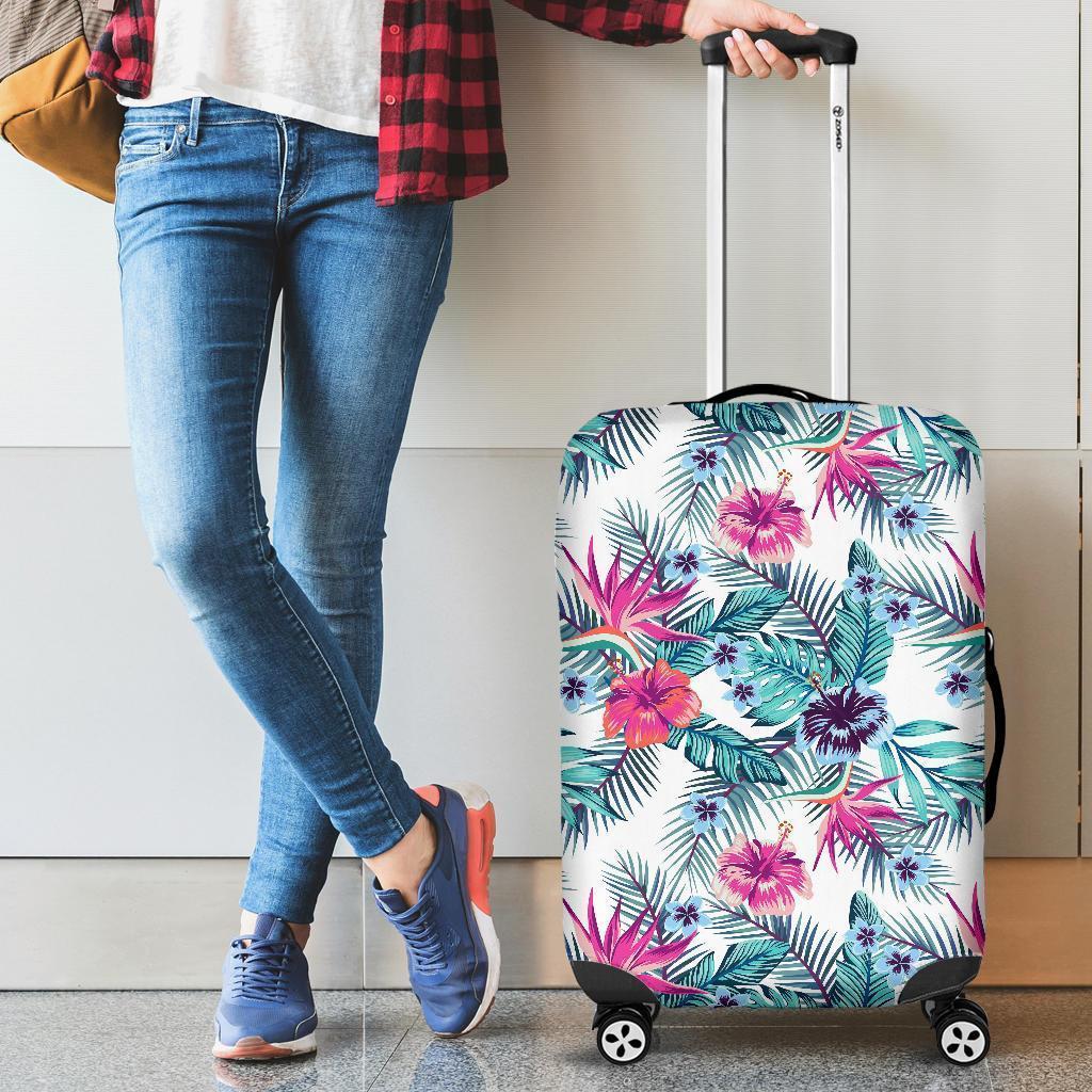 Neon Hibiscus Tropical Pattern Print Luggage Cover GearFrost
