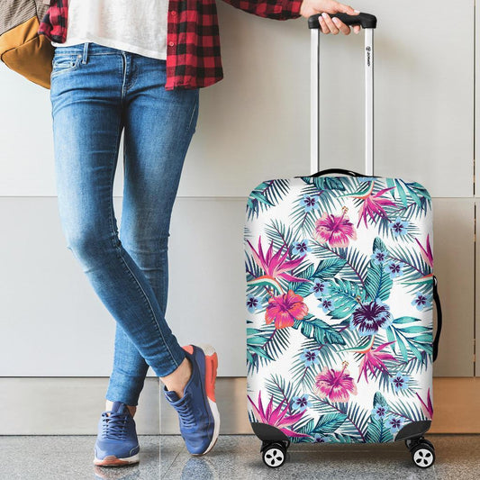 Neon Hibiscus Tropical Pattern Print Luggage Cover GearFrost