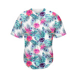 Neon Hibiscus Tropical Pattern Print Men's Baseball Jersey