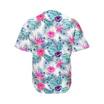 Neon Hibiscus Tropical Pattern Print Men's Baseball Jersey