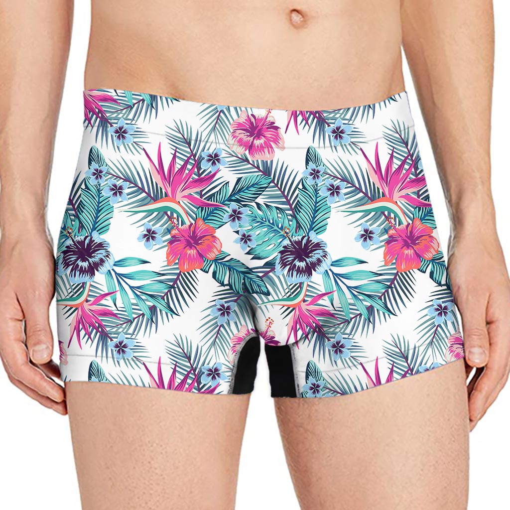 Neon Hibiscus Tropical Pattern Print Men's Boxer Briefs