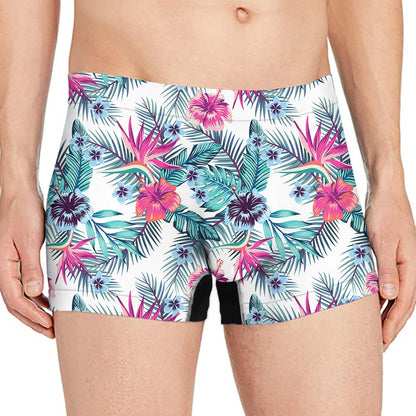 Neon Hibiscus Tropical Pattern Print Men's Boxer Briefs