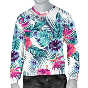 Neon Hibiscus Tropical Pattern Print Men's Crewneck Sweatshirt GearFrost