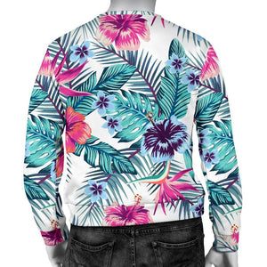 Neon Hibiscus Tropical Pattern Print Men's Crewneck Sweatshirt GearFrost