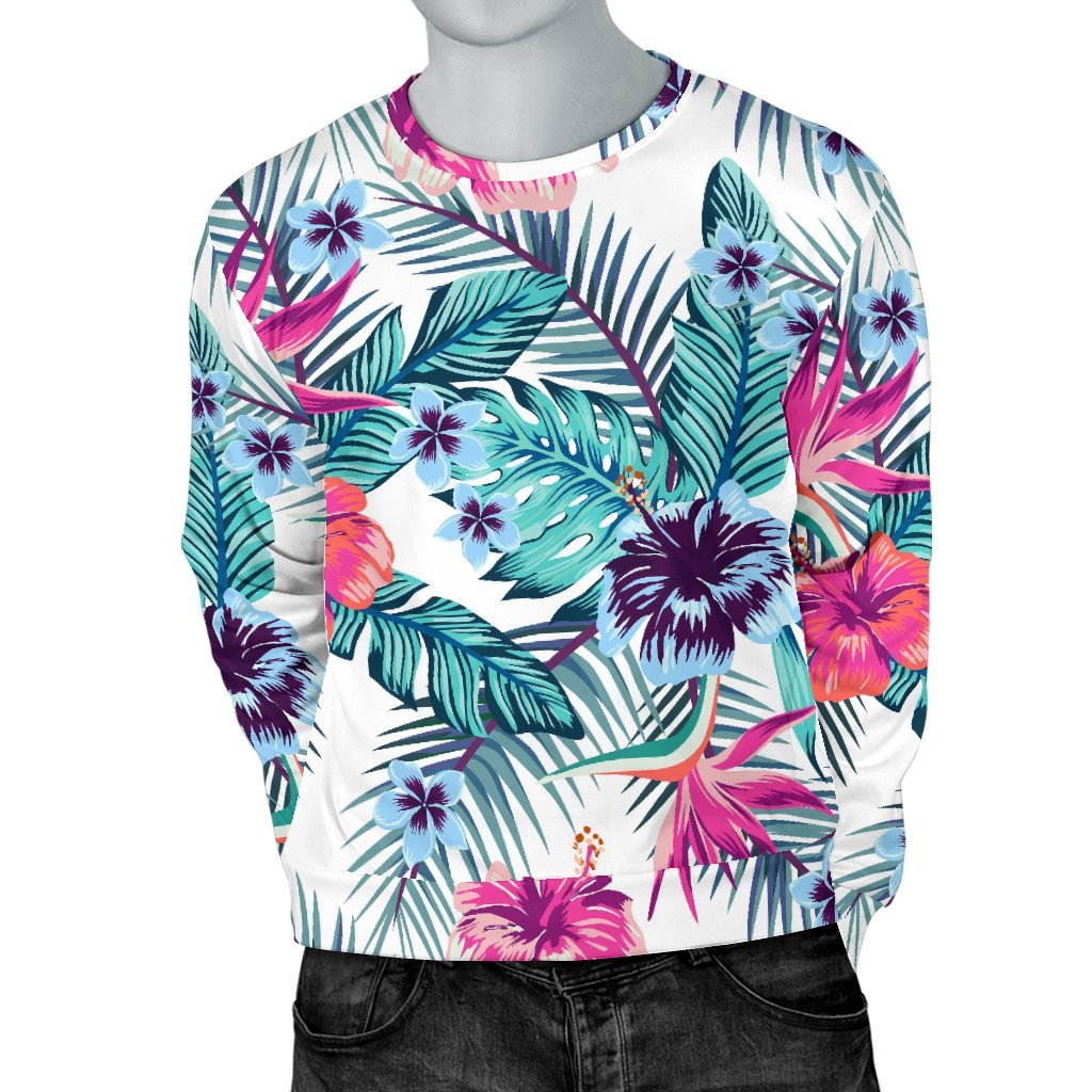 Neon Hibiscus Tropical Pattern Print Men's Crewneck Sweatshirt GearFrost