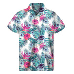 Neon Hibiscus Tropical Pattern Print Men's Short Sleeve Shirt