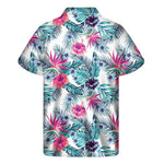 Neon Hibiscus Tropical Pattern Print Men's Short Sleeve Shirt