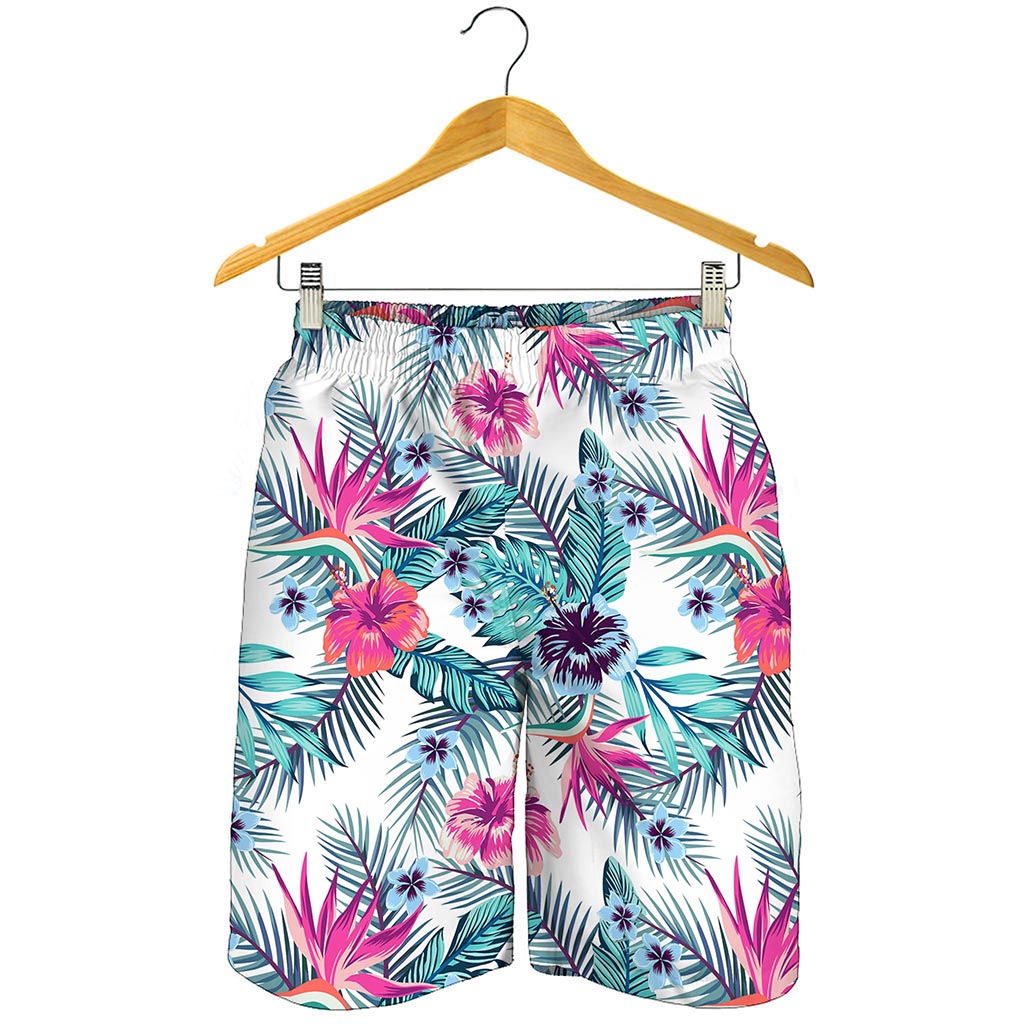 Neon Hibiscus Tropical Pattern Print Men's Shorts