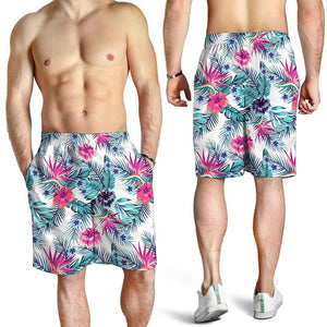 Neon Hibiscus Tropical Pattern Print Men's Shorts