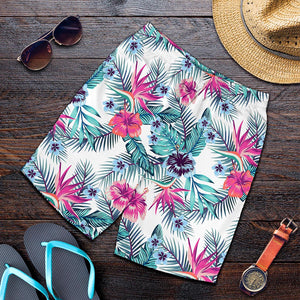 Neon Hibiscus Tropical Pattern Print Men's Shorts