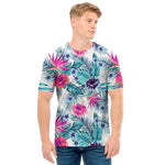 Neon Hibiscus Tropical Pattern Print Men's T-Shirt