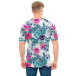 Neon Hibiscus Tropical Pattern Print Men's T-Shirt