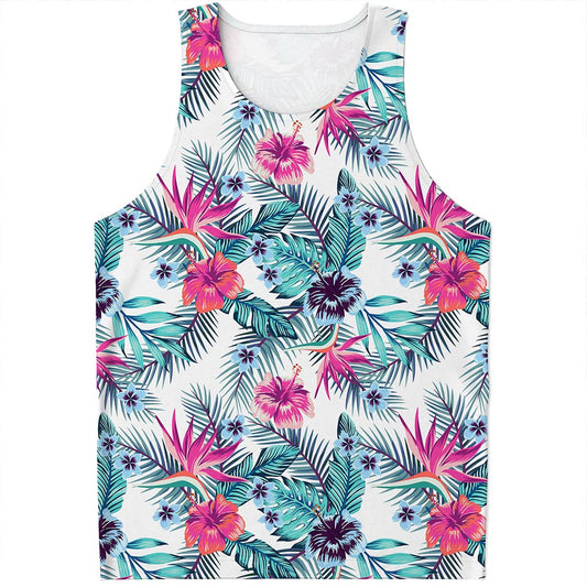 Neon Hibiscus Tropical Pattern Print Men's Tank Top