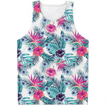 Neon Hibiscus Tropical Pattern Print Men's Tank Top