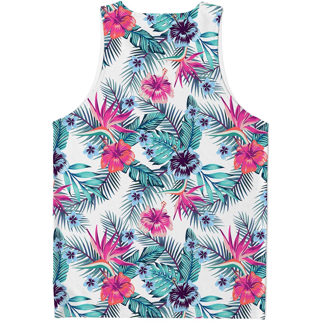 Neon Hibiscus Tropical Pattern Print Men's Tank Top