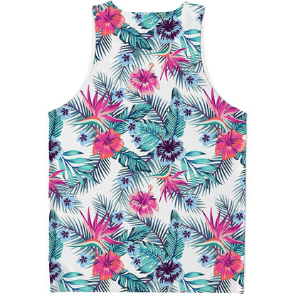 Neon Hibiscus Tropical Pattern Print Men's Tank Top
