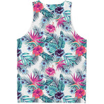 Neon Hibiscus Tropical Pattern Print Men's Tank Top