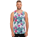 Neon Hibiscus Tropical Pattern Print Men's Tank Top
