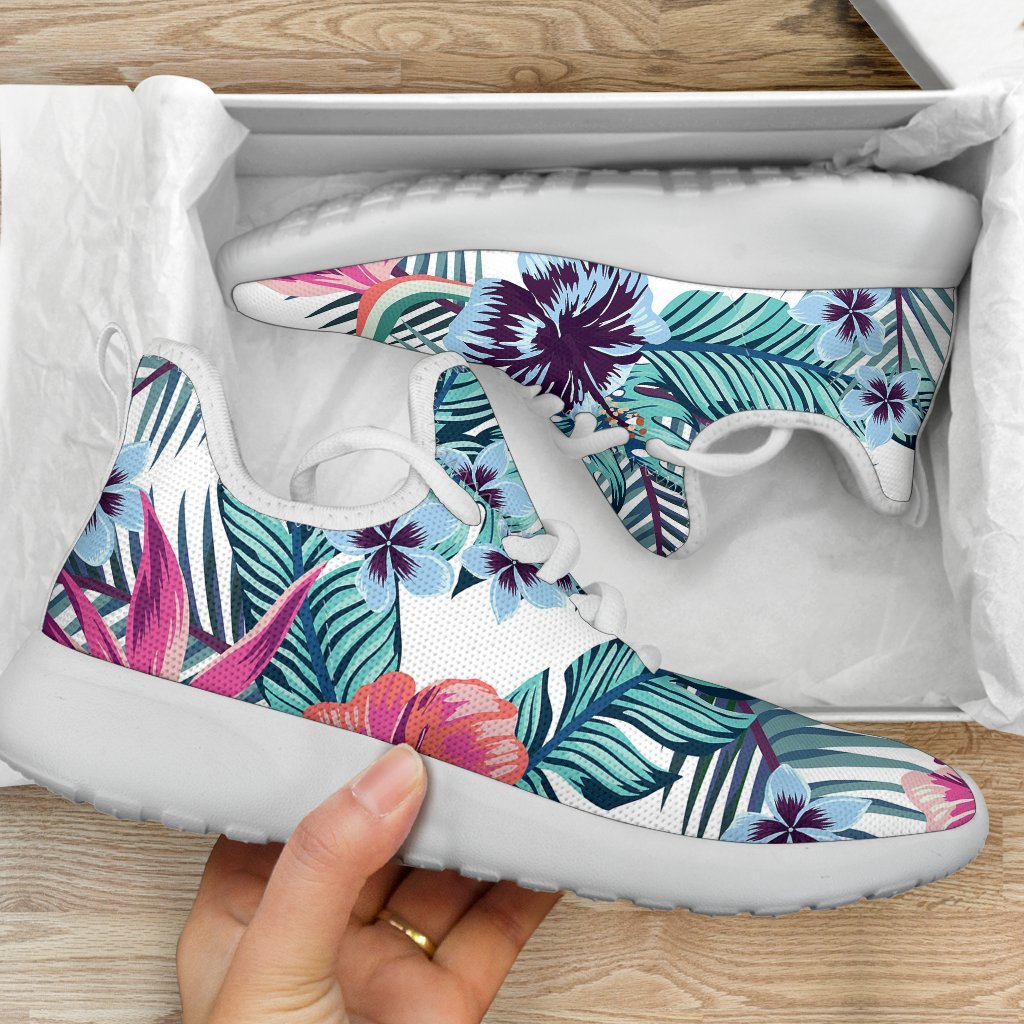 Neon Hibiscus Tropical Pattern Print Mesh Knit Shoes GearFrost