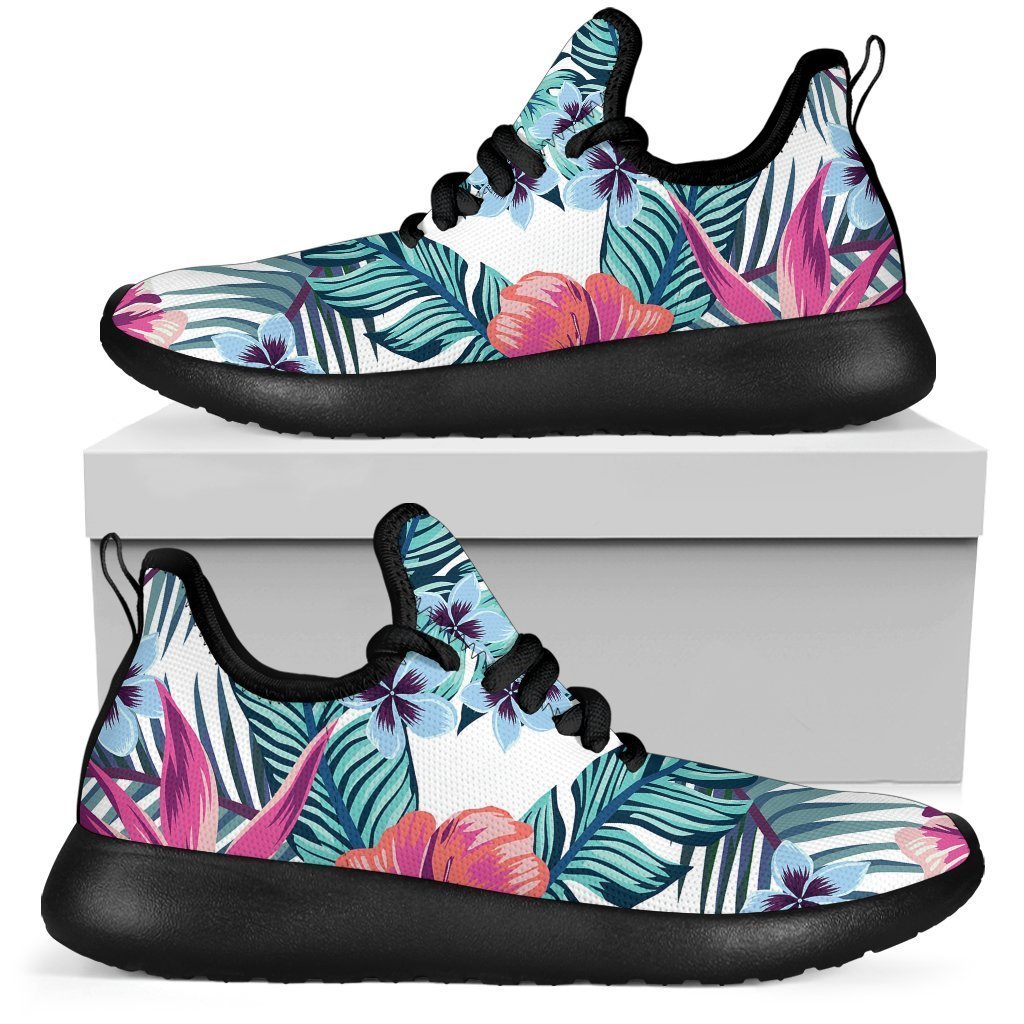 Neon Hibiscus Tropical Pattern Print Mesh Knit Shoes GearFrost