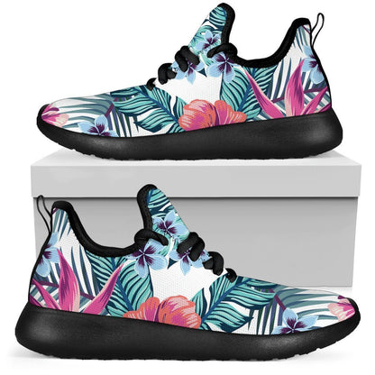 Neon Hibiscus Tropical Pattern Print Mesh Knit Shoes GearFrost