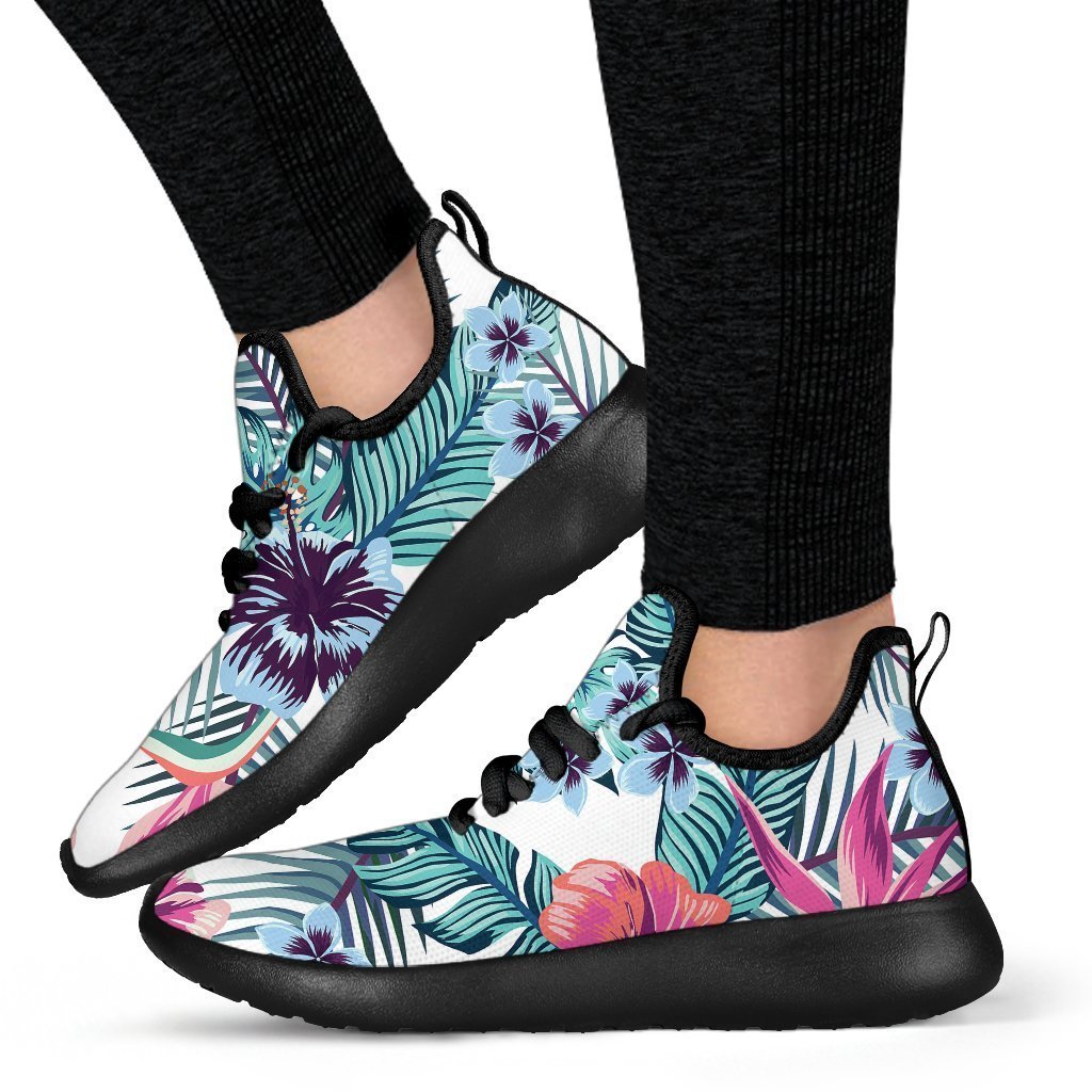 Neon Hibiscus Tropical Pattern Print Mesh Knit Shoes GearFrost