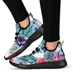 Neon Hibiscus Tropical Pattern Print Mesh Knit Shoes GearFrost