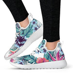Neon Hibiscus Tropical Pattern Print Mesh Knit Shoes GearFrost
