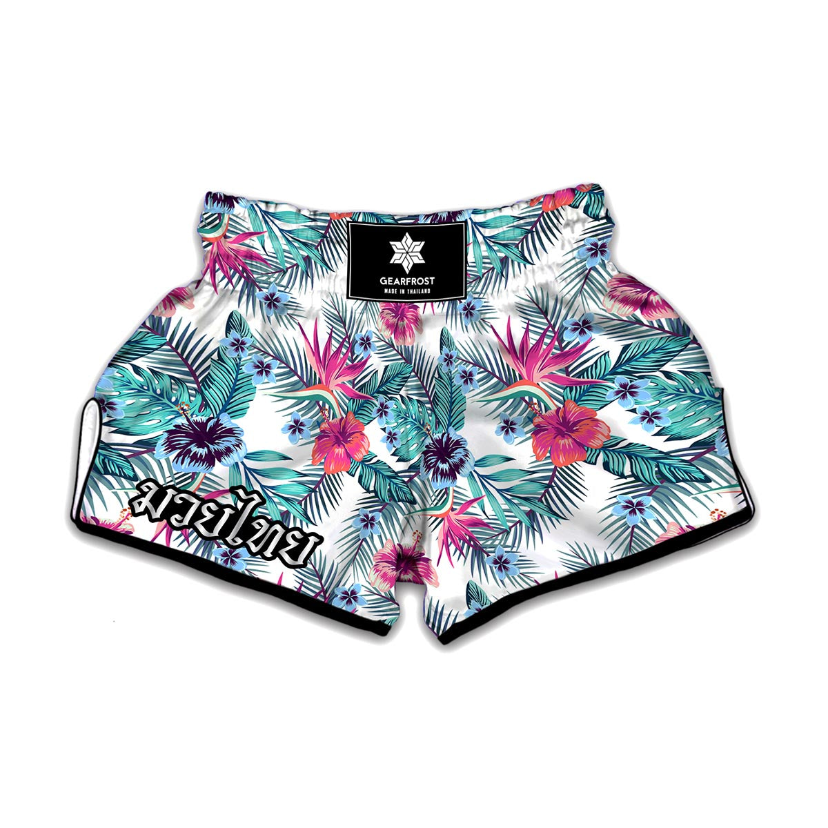 Neon Hibiscus Tropical Pattern Print Muay Thai Boxing Shorts
