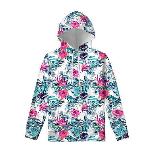 Neon Hibiscus Tropical Pattern Print Pullover Hoodie