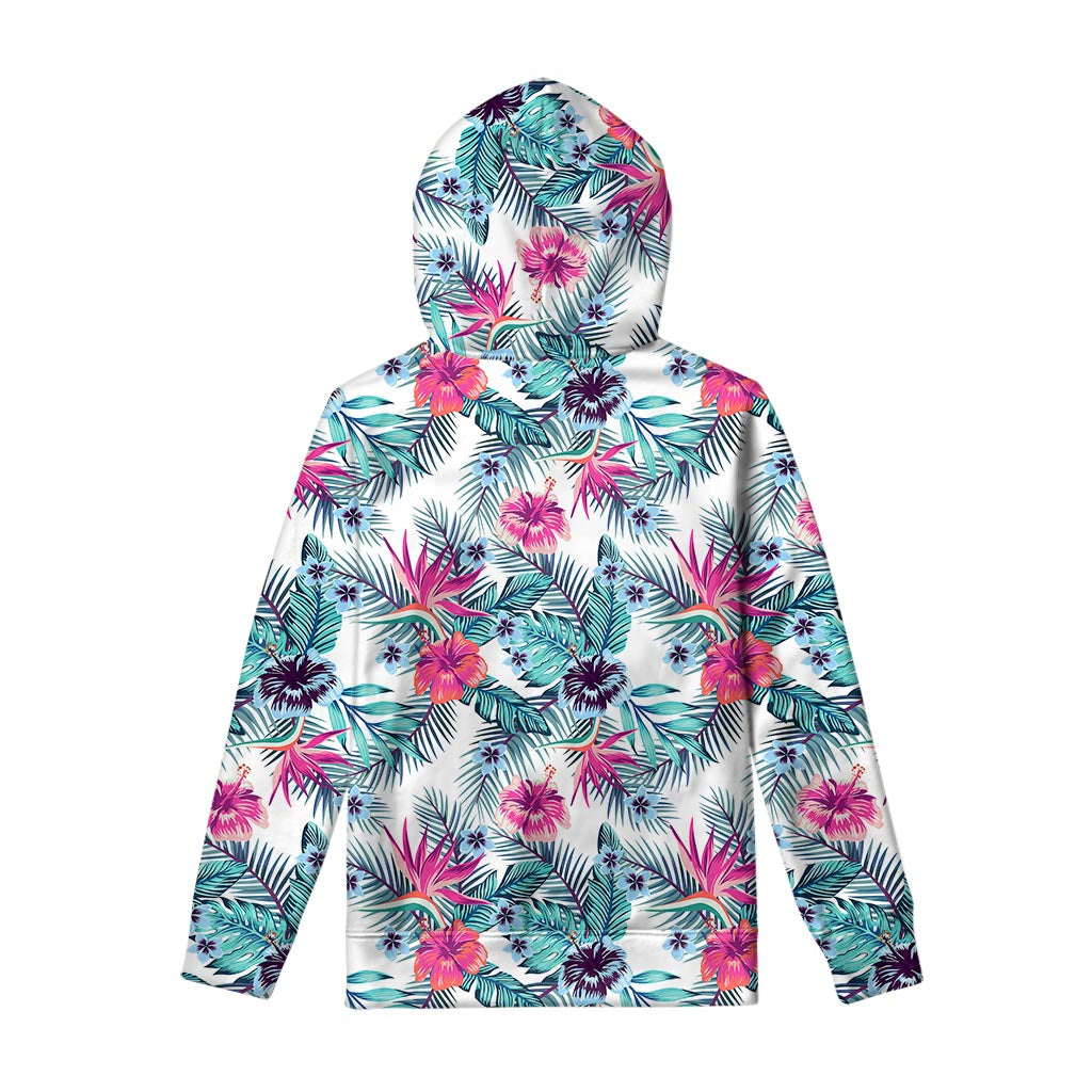 Neon Hibiscus Tropical Pattern Print Pullover Hoodie