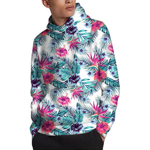Neon Hibiscus Tropical Pattern Print Pullover Hoodie