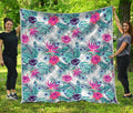 Neon Hibiscus Tropical Pattern Print Quilt