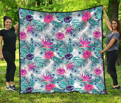 Neon Hibiscus Tropical Pattern Print Quilt