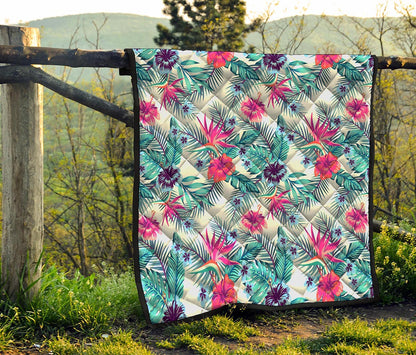 Neon Hibiscus Tropical Pattern Print Quilt