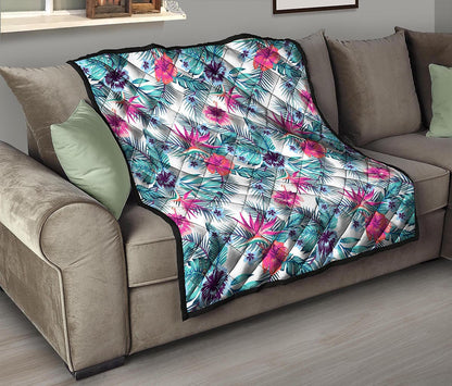 Neon Hibiscus Tropical Pattern Print Quilt