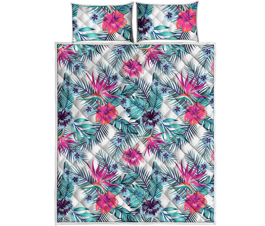 Neon Hibiscus Tropical Pattern Print Quilt Bed Set