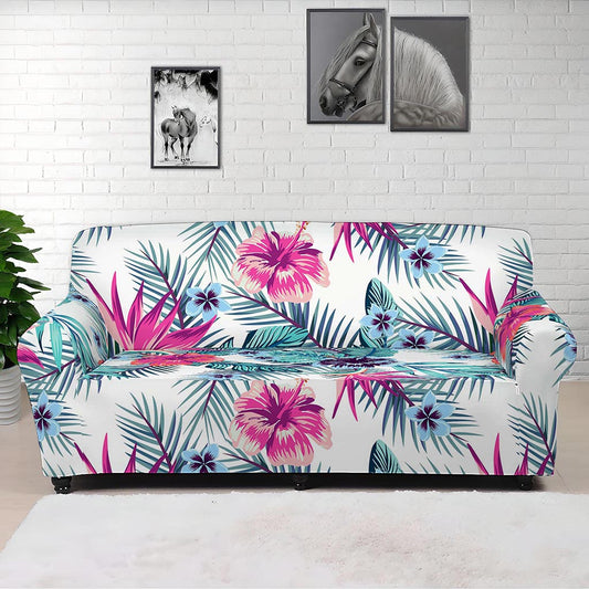 Neon Hibiscus Tropical Pattern Print Sofa Cover