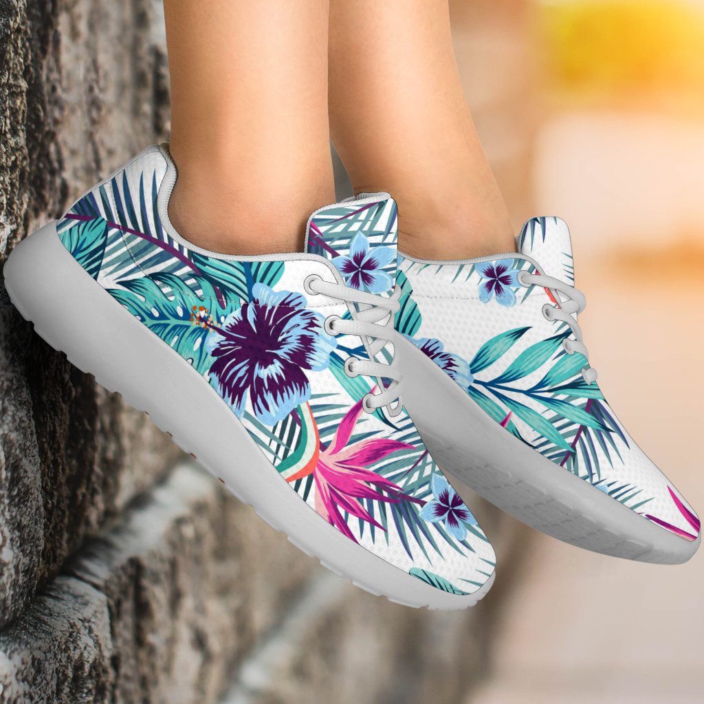 Neon Hibiscus Tropical Pattern Print Sport Shoes GearFrost