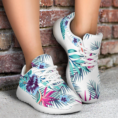 Neon Hibiscus Tropical Pattern Print Sport Shoes GearFrost