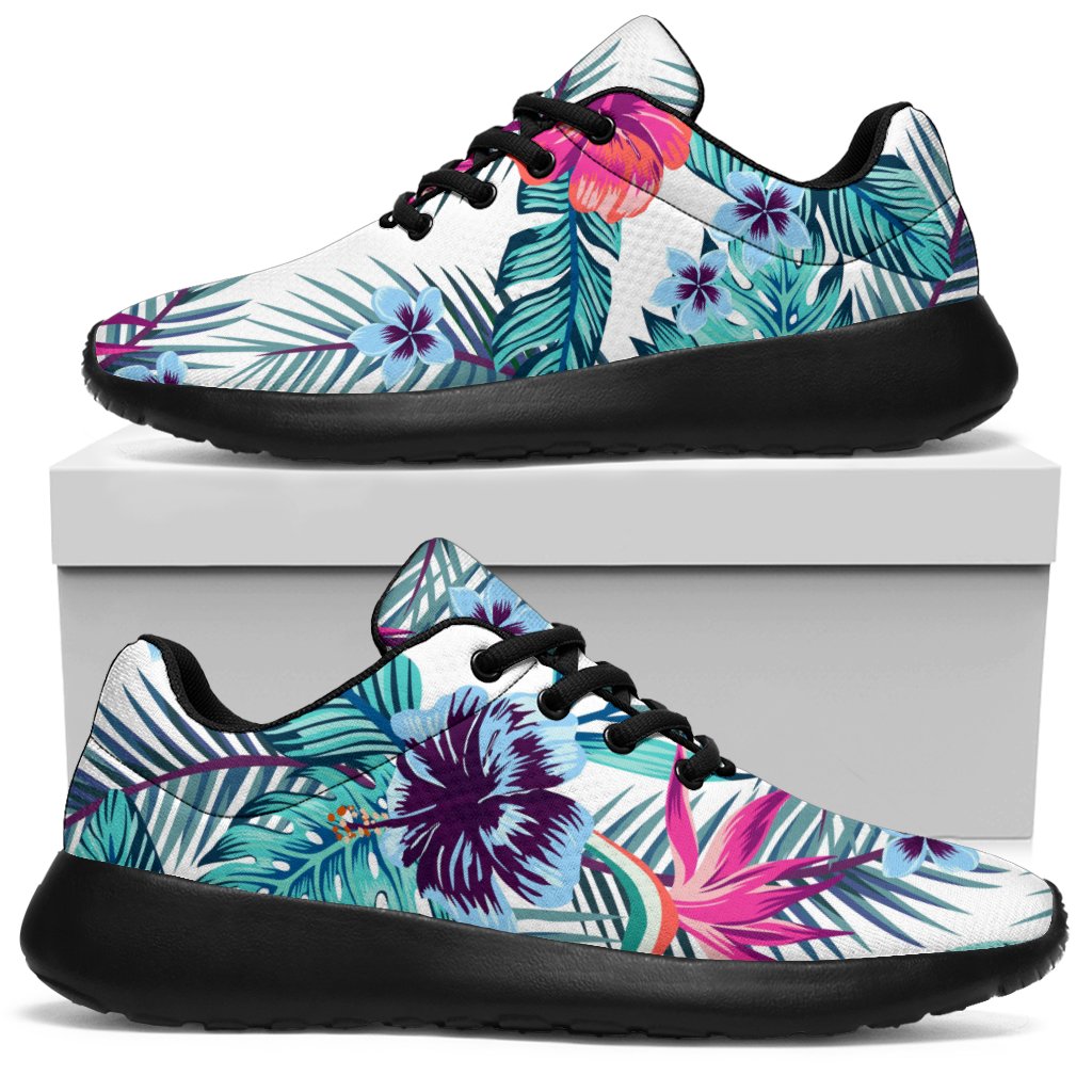 Neon Hibiscus Tropical Pattern Print Sport Shoes GearFrost