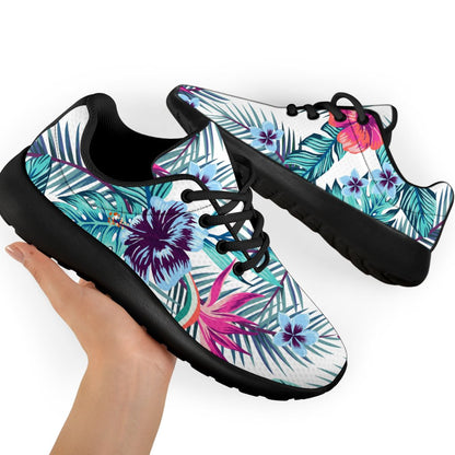 Neon Hibiscus Tropical Pattern Print Sport Shoes GearFrost