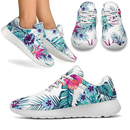 Neon Hibiscus Tropical Pattern Print Sport Shoes GearFrost