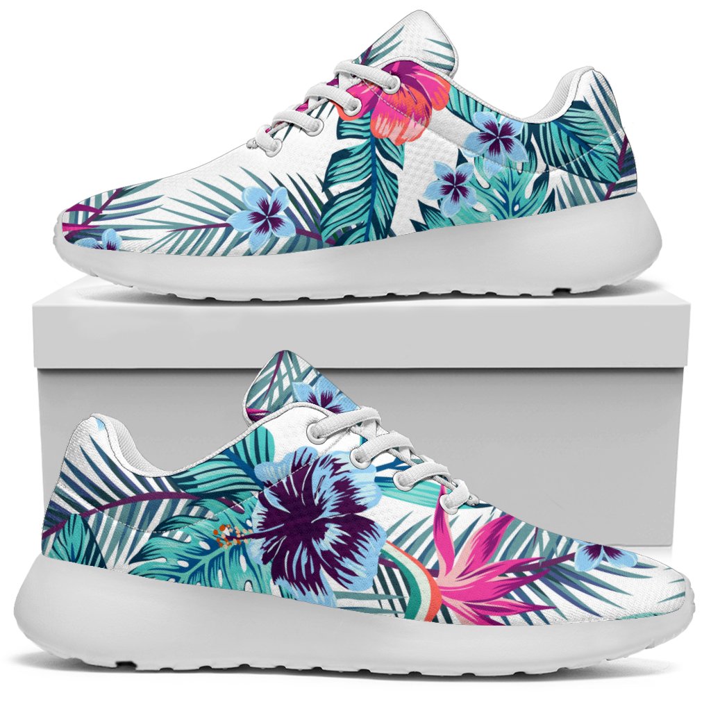 Neon Hibiscus Tropical Pattern Print Sport Shoes GearFrost