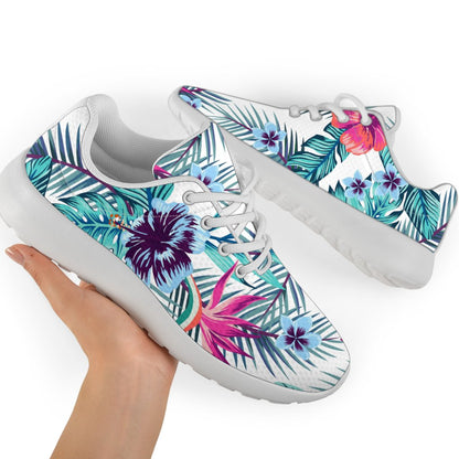 Neon Hibiscus Tropical Pattern Print Sport Shoes GearFrost