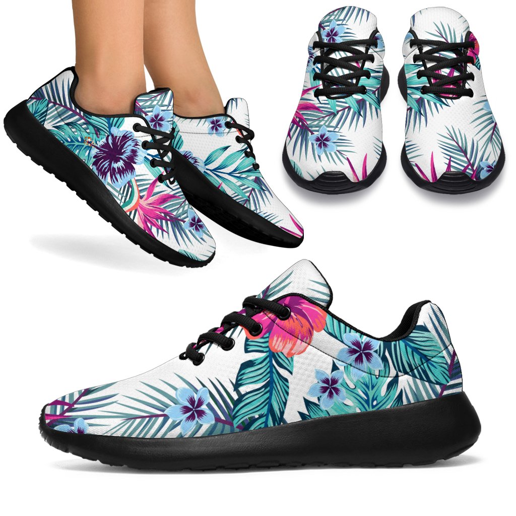 Neon Hibiscus Tropical Pattern Print Sport Shoes GearFrost