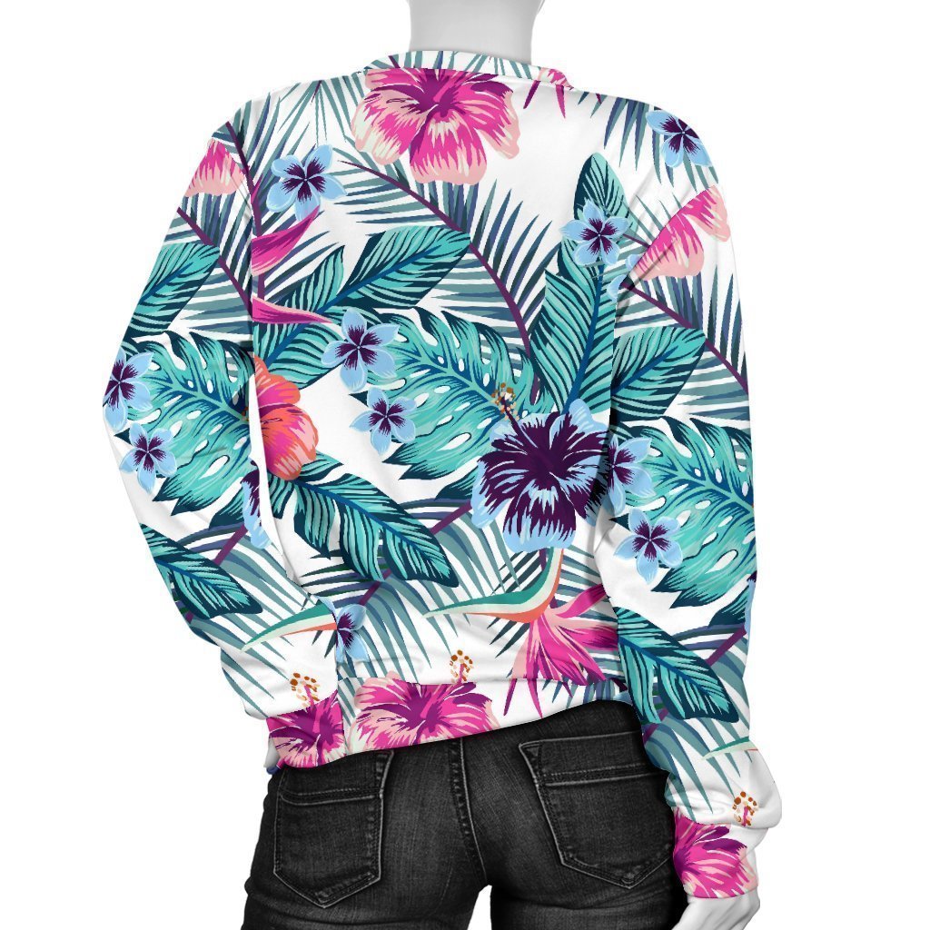 Neon Hibiscus Tropical Pattern Print Women's Crewneck Sweatshirt GearFrost