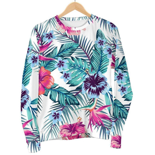Neon Hibiscus Tropical Pattern Print Women's Crewneck Sweatshirt GearFrost